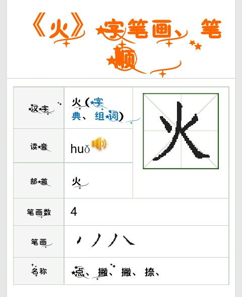 火字笔顺，火字笔顺的正确写法图